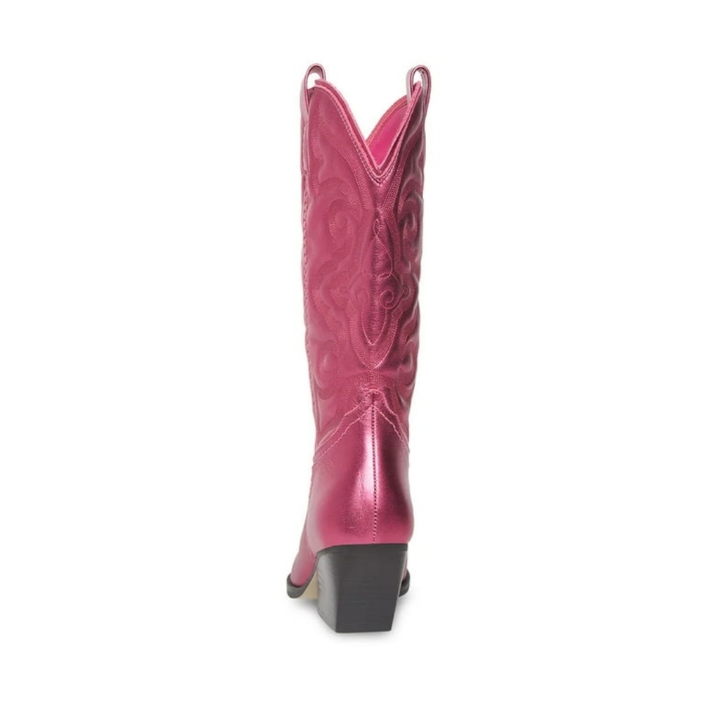 Steve Madden West Pink Metallic Pull On Pointed Toe Block Heel Western Boots - Picture 6 of 9